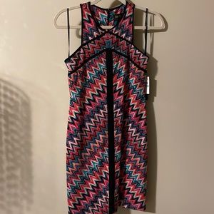 Brightly colored print dress